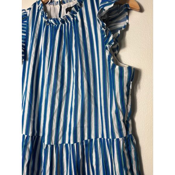 J. Crew Dress Women's Size Medium M Blue White Stripe Tiered cotton dobby midi - Picture 4 of 6